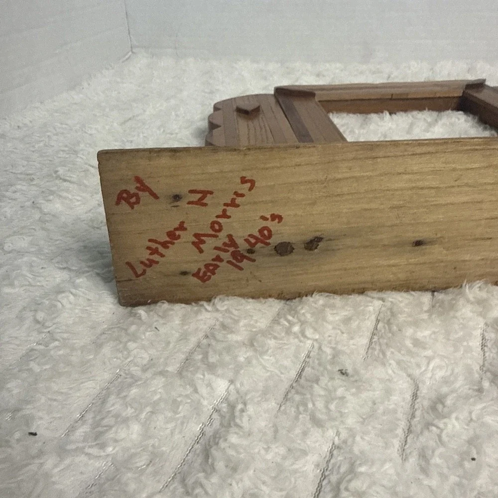 Authentic 1940s Signed Handcrafted Cedar Folk Art Picture Tabletop Frame Hearts